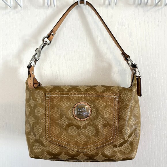 Coach Alex Op Art Top Handle Pouch Mini Bag Coated Signature Handbag 43209 Khaki - Picture 1 of 13